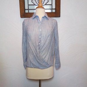 Beachlunchlounge Striped Shirt Collared Surplice Button Down Top size XS